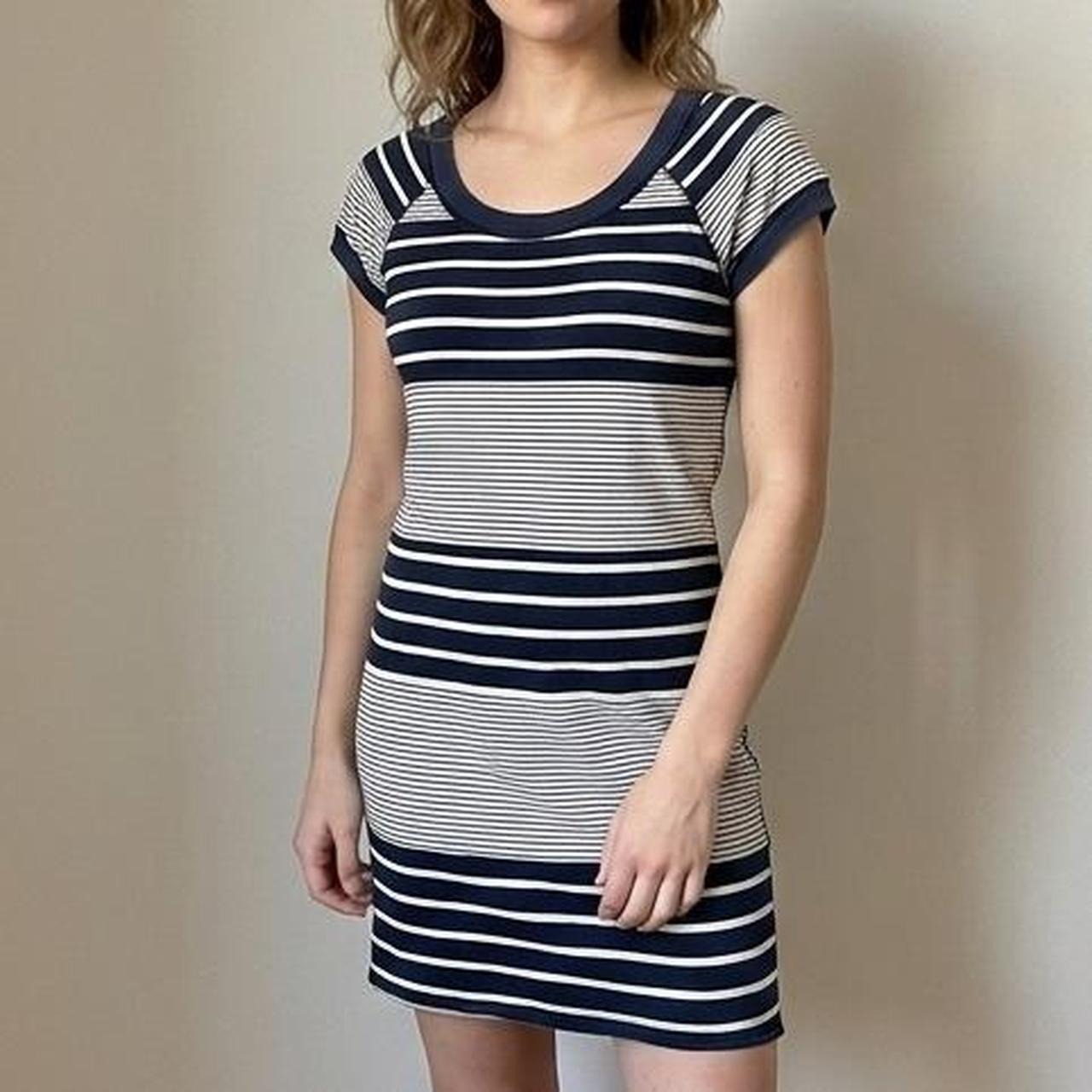 Free People Navy Striped Fitted Mini Dress Scoop Neck Coastal Clean Girl - Xs